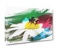 Bumble Bee White Daisy V2 Canvas Print | Gallery Wrapped 30mm Frame Wall Art | 30x20 inches | Ready to Hang | Modern Animals Picture | Living Room Bedroom Lounge Office