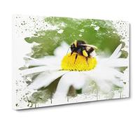 Bumble Bee White Daisy V3 Canvas Print | Gallery Wrapped 30mm Frame Wall Art | 24x16 inches | Ready to Hang | Modern Animals Picture | Living Room Bedroom Lounge Office