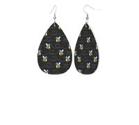 Bumble Bees Exquisite Waterdrop-Shaped Leather Earrings With Double-Sided Print - Lightweight, Durable, And Stylish Accessory For Every Occasion