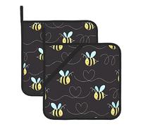 Bumble Bees Pot Holders Sets Of 2, Heat Resistant Non-Slip Hot Pads With Pockets For Kitchen Cooking Baking Barbecue