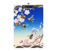 Bumble Bees Print Acrylic Clipboard A4, Durable Smooth Writing Board with Metal Clip, Portable Wall Mountable Document Clip Board for Office Classroom Nurses and Teachers