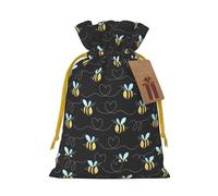 Bumble Bees print Christmas bag, drawstring sack, with kraft paper label, lightweight and fashionable