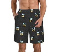 Bumble Bees Print Men's Casual Beach Shorts - Full Print, Ultra-Lightweight, Fast-Drying, and Extremely Comfortable - Ideal for Walking, Running, Surfing, Beach, Or Home Wear White