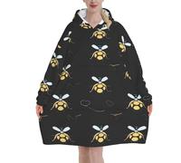 Bumble Bees Print Oversized Blanket Hoodie Sweatshirt, Wearable Flannel Blanket Hoodies For Women And Men, Super Soft And Warm Cozy With Big Pockets
