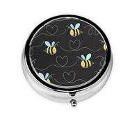 Bumble Bees Print Stylish Round Pill Box - Mini Travel Companion for Your Medication