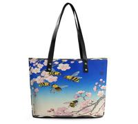 Bumble Bees Print Tote Bag Faux Leather Purses Satchel for Women Big Capacity Handbag Zipper Shoulder Bag