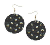 Bumble Bees Printed Faux Leather Earrings Set For Women, 1 Pair Lightweight Dangle Drop Pierced Earrings Jewelry Gifts For Women