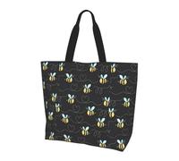 Bumble Bees Reusable Tote Bag With Zip Waterproof Shoulder Bag With Pockets Casual Crossbody Handbags With Adjustable Shoulder Straps For Outdoors, College, Work, Gifts Shopping