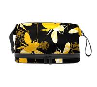 Bumble Bees Silhouette Double Layer Cosmetic Bag for Women and Girls, Travel Toiletry Bag Makeup Handy Pouch Organiser Bag with Brush Compartment