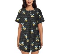 Bumble Bees Women'S Pajamas Sets Shorts 2 Piece Short Sleeve Lounge Sets Sleepwear Casual Pjs With Pockets, Black, XXL