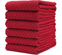 Bumble Deluxe Tea Towels 6-Pack / 16” x 25” / 41 x 63 cm/Premium Ultra Absorbent Cotton Dish Towels/Quick Drying Tea Towels/Diagonal Weave Thick 2-Ply/Long Lasting (Red)