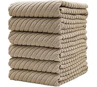 Bumble Deluxe Tea Towels Set / 6 Pack / 16” x 25” / 41 x 63 cm/Premium Ultra Absorbent Cotton Hand Towels/Quick Drying Tea Towels/Diagonal Weave Thick 2-Ply/Long Lasting (Tan)