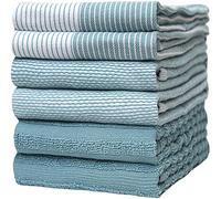 Bumble Kitchen Hand Dish Tea Towels - Bulk Set of 6 - Luxe, Soft, Durable Ring Spun Cotton with 3 Different Textures - Extra Large 20 x 28 In Size - Comes in Aqua Blue and Grey Packs (Aqua)