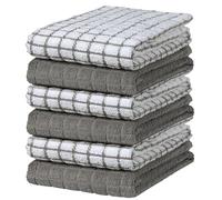 Bumble Kitchen Towels 16"x 28" | Highly Absorbent Dish Towels with Hanging Loop | Natural Ring Spun Cotton, 380 GSM | Gray Check Design - 6 Pack