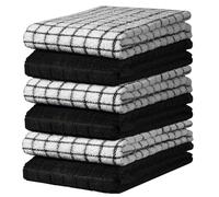 Bumble Kitchen Towels 16"x 28" | Highly Absorbent Tea Towel with Hanging Loop | Natural Ring Spun Cotton 380 GSM | Black Check Design - 6 Pack