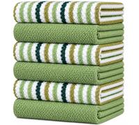 Bumble Kitchen Towels 6 Pack 100% Cotton 16"x26" - Sage Wide Stripe | 430 GSM Soft Kitchen Hand Towels with Hanging Loop, Highly Absorbent & Durable for Washing and Drying Dishes