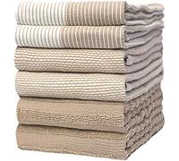 Bumble Kitchen Towels - Tea Towels Cotton - Pack of 6 - XL Size 50 x 70 cm - Elegant, Soft and Robust Ring Spun Cotton in 3 Different Textures (Brown)
