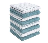 Bumble Premium Cotton Dish Cloths (12" x 12") Aqua Check Design | Highly Absorbent | Natural Ring Spun Cotton | Kitchen Dish Towel Set | 380 GSM - 8 Pack