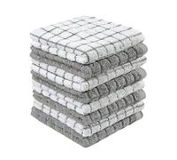 Bumble Premium Cotton Dish Cloths (12" x 12") Grey Check Design | Highly Absorbent | Natural Ring Spun Cotton | Kitchen Dish Towel Set | 380 GSM - 8 Pack
