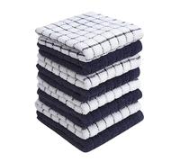 Bumble Premium Cotton Dish Cloths (12" x 12") Navy Check Design | Highly Absorbent, Natural Ring Spun Cotton | Kitchen Dish Towel Set | 380 GSM - 8 Pack