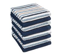 Bumble Premium Dish Cloths Towel 12"x12" | 100% Natural Ring Spun Cotton Tea Towel Set | 430 GSM | Highly Absorbent & Soft Dish Towels | 8 Pack - 4 Popcorn Wide Striped & 4 Solid Kitchen Towels - Blue