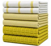 Bumble Premium Tea Towels (20”x 28”, 6 Pack) - Large Cotton Kitchen Tea Towels - Flat & Terry Towel - Highly Absorbent, Lime Green