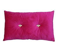 Bumble Rectangular Bee Scatter Cushion - Fuchsia Pink - Faux Velvet Look and Feel - Jewelled Metal Bee Buttons - Polyfilled - 100% Polyester - 30 x 50cm (12" x 20" inches) - Made by Riva Paoletti