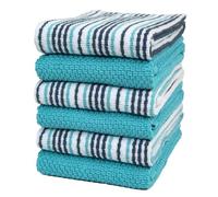 Bumble Towels Pack of 6 Large Kitchen Towels with Popcorn Texture, Striped and Plain, 40 x 66 cm, Made of Thick, Cuddly 100% Ringspun Cotton, Luxury Towels (Aqua)