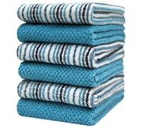 Bumble Towels Pack of 6 Large Kitchen Towels with Popcorn Texture, Striped and Plain, 40 x 66 cm, Made of Thick, Cuddly 100% Ringspun Cotton, Luxury Towels (Aqua)