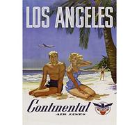 Bumblebeaver TRAVEL LA LOS ANGELES CONTINENTAL AIRLINE BEACH TROPICAL ADVERT POSTER