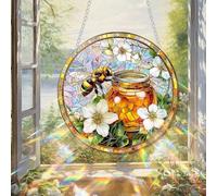 Bumblebee/Butterfly Art Stained Glass Suncatchers - Acrylic Window Hanging, Bumblebee/Butterflies Ornament for Window Home Decor - Gifts for Mom Grandma Bee Lovers (Bee)