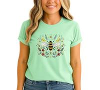 Bumblebee Floral Celestial Womens Graphic T-Shirt Nature Insect Whimsical Tee XL (18-20)