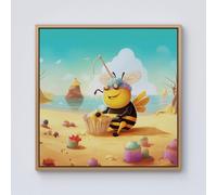 Bumblebee On A Beach Holiday Framed Canvas Warren Reed - Designer Light Brown w10_inch_x_h10_inch