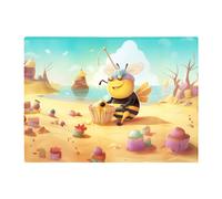 Bumblebee On A Beach Holiday Glass Chopping Board Warren Reed - Designer Yellow One Size