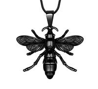 Bumblebee Pendant Necklace - Honey Bee Insect Pendant Queen Bee Hip Hop Punk Gothic Choker 316L Stainless Steel Necklace for Men Women Animal Black Gun Plated Charm Jewelry Birthday Gifts SP0117B