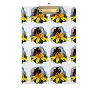 Bumblebees Yellow Flowers Seamless Plastic Clipboard A4 Letter Size PVC Writing Board with Low Profile Gold Metal Clip Hardboard for School, Office 12.5x9 Inch
