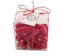 BUMBLEDUKES SWEETS GIFT CUBE: FESTIVE FROSTED STRAWBERRY & CREAM PIPES - RETRO CANDY BOX