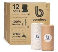 Bumboo |100% Bamboo Wrapped Kitchen Rolls | Pack of 12 Rolls (2-Ply) | Multipurpose, Plastic-Free, Eco-Friendly, Super Absorbent, Strong & Sustainable