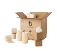 Bumboo Bamboo Unbleached Toilet Roll, Kitchen Towel & Face Tissue 33 Pack | 27 x 3 ply Toilet Paper| 3 x 2 ply Kitchen Towels | 3 x Facial Tissue Cubes