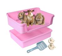 Bumbox Deluxe Rabbit Extra Large Litter Box, Training Rabbit Cage with Toilet Tray for Hamster, Bunny, Ferret, Small and Large Animal, 21.45in (Pink)