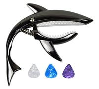 Bumdenuu for Shark Guitar Capo in Zinc Alloy for Acoustic Electric Classical Guitars and Capo for Bass Ukulele with Plectrum, Black