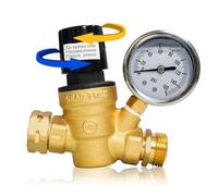Bumdenuu Water Pressure Regulator for Recreational Vehicles, Brass Water Pressure Regulator with Adjustable Handle with Pressure Gauge and Filter Screen Inlet for Recreational Vehicles