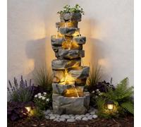 Bumilgar 147 cm Large 6-Tier Garden Water Feature, Natural Stone-Effect Outdoor Waterfall with LED Lights, Freestanding Fountain for Garden, Backyard and Home Décor, Grey