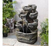 Bumilgar 62CM Rock Cascading Water Feature Outdoor&Indoor, 6-Tier Naturefalls Garden Features, Floor-Standing Waterfall With Lights For Patio, Backyard, Deck, Porch, Home Decor, Stone Gray