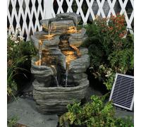 Bumilgar 62CM Solar Water Features, 6-Tier Cascading Rock Feature Garden Fountain and Waterfall with Light, Pump, Solar Panel for The Patio, Deck, Porch, Backyard Home Decor, Stone Gray