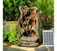 Bumilgar 62CM Tree Stump Solar Garden Water Features Outdoor, Wood-style Garden Fountains and Waterfalls with Light, Pump for The Patio, Deck, Porch, Backyard Home Décor, Brown&Green