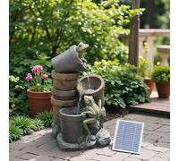 Bumilgar 69cm Outdoor Solar Fountain Waterfall, 3 Layers Frog Water Feature water features for the garden with LED Lights for Garden, Terrace, Backyard, Deck, Porch and Outdoor Decoration.