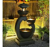 Bumilgar 90CM Palace Lantern Water Feature Outdoor&Indoor, Zen Modern Garden Features, Floor-Standing Waterfall With Lights For Patio, Backyard, Deck, Porch, Home Decor, Gray