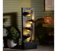 Bumilgar Garden Water Feature 125cm, Modern Cascading Fountain Indoor&Outdoor with Curved Half-Hollow with LED Lights, Polyresin Outdoor Waterfall for Garden & Patio, Grey