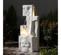 Bumilgar Garden Water Features with LED Lights,89cm Modern Resin Waterfall Fountain Outdoor,Contemporary Face Garden Water Feature for Yard, Balcony, Home Decor, Patio Fountian and Waterfalls, White
